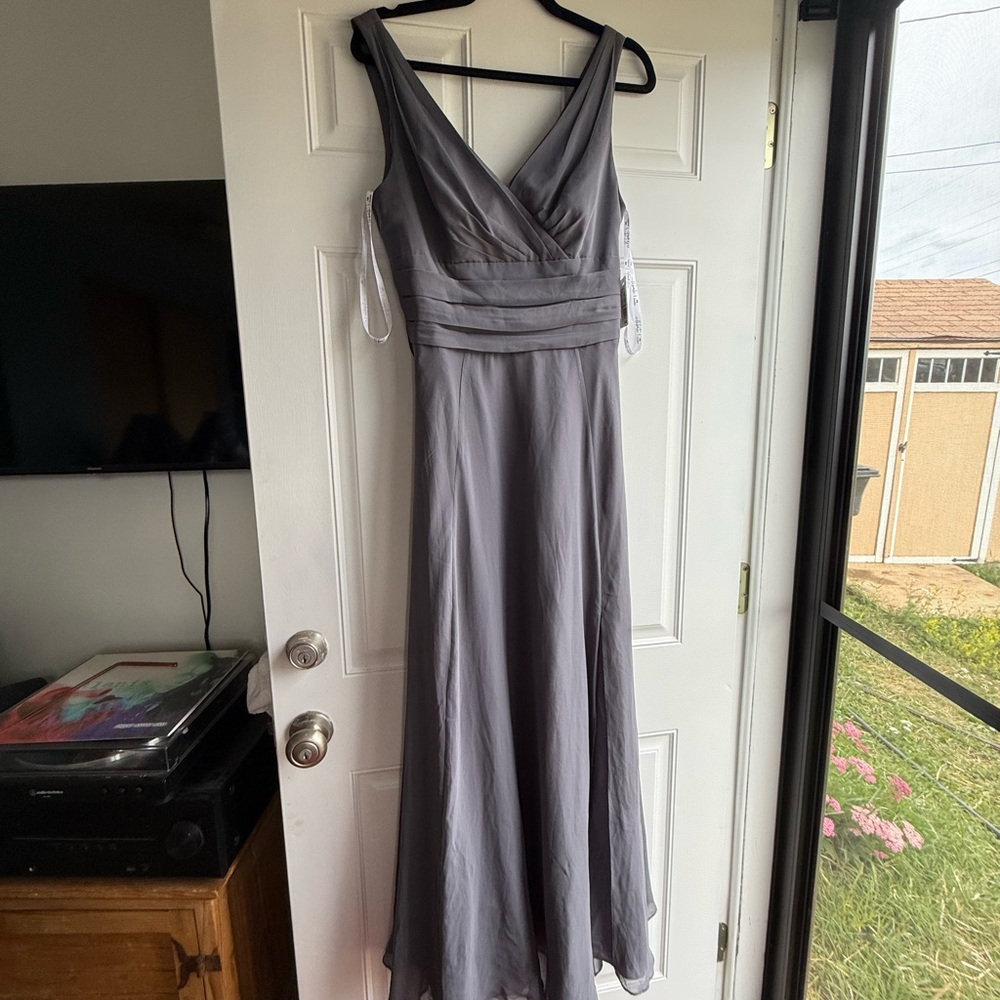 David's Bridal Elegant Gray Maxi Dress